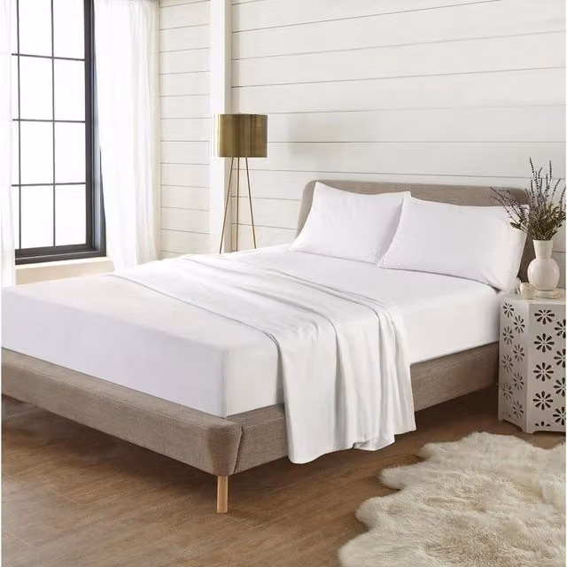 HomeSpace Direct White Flannelette Brushed Cotton Double Fitted Sheet, W: 140 cm, L: 200 cm, Depth: 40.64 cm
