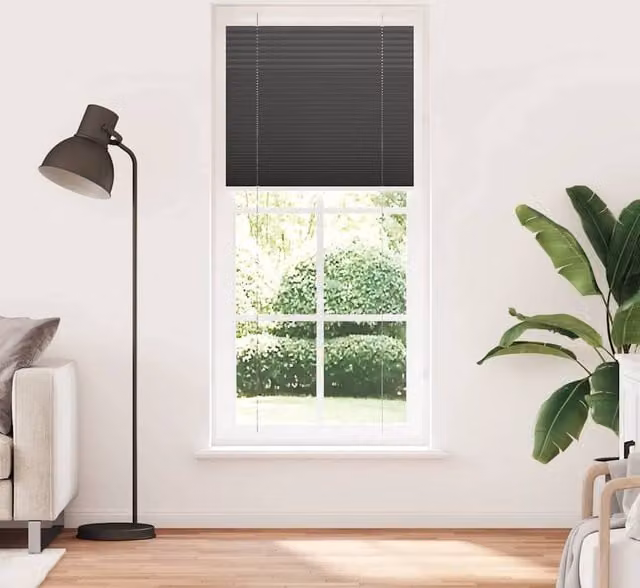 Berkfield Home Single Pleat Black Polyester Semi-Transparent Corded Blind, W: 90 cm, H: 200 cm – 1