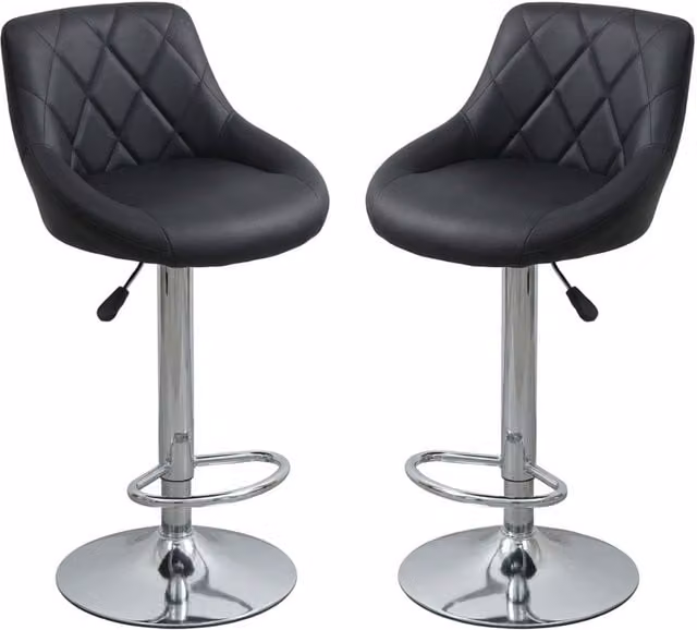Alivio Set of 2 Black Faux Leather Swivel Bar Stools with Chrome Metal Frame