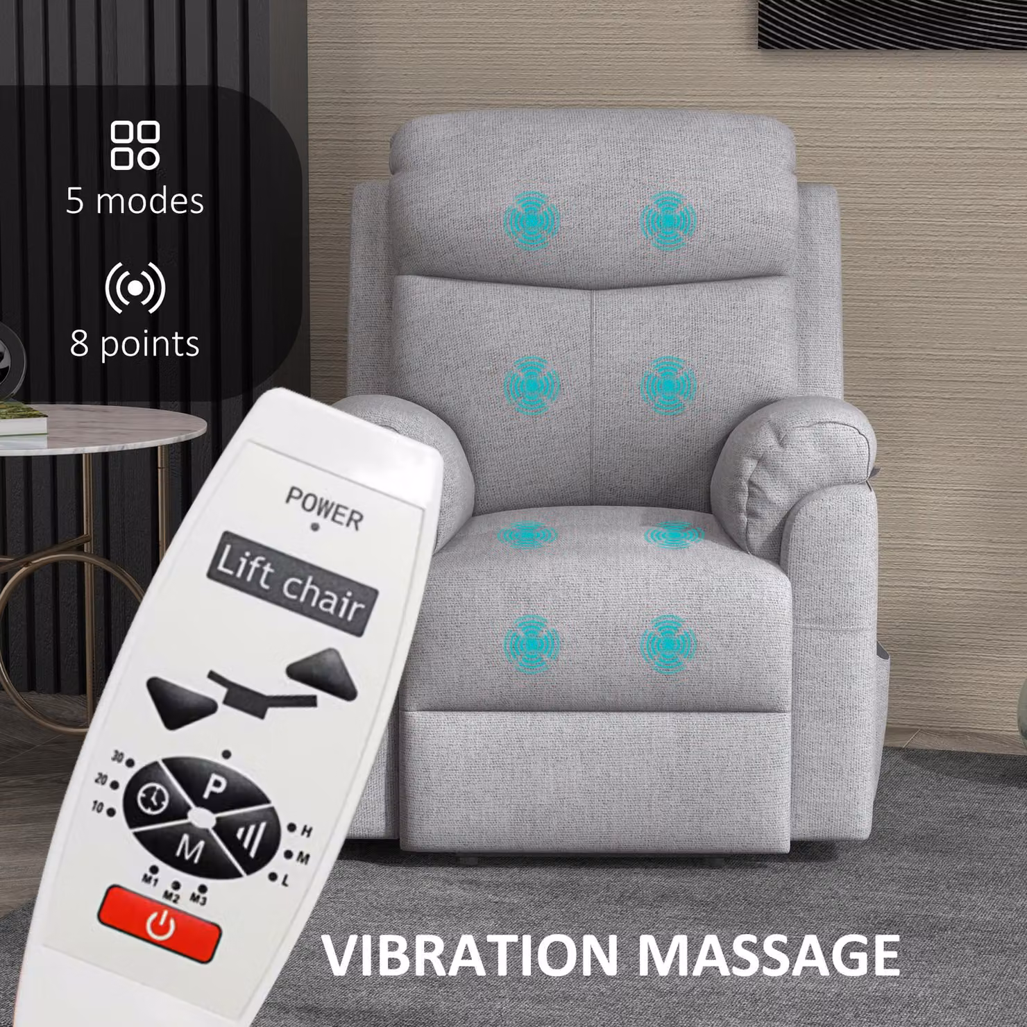 HOMCOM Power Lift Recliner Chair for Seniors in Grey Fabric with Metal Frame – 4