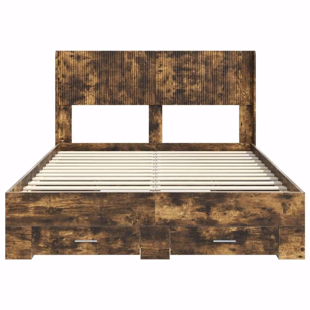 Berkfield Home Modern Bed Frame with Headboard and Side Compartment Storage, Smoked Oak, Brown, W: 135 cm, L: 190 cm – 4