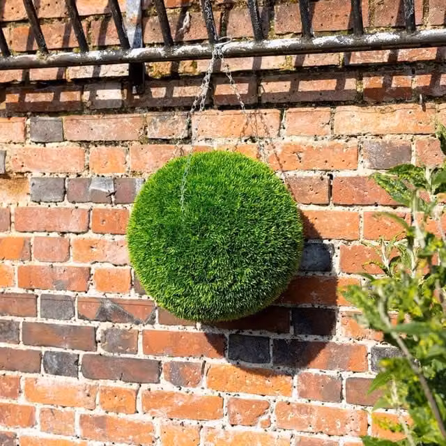 Primrose Green Artificial Grass Effect Hanging Topiary Ball with Chain, Diameter: 38 cm