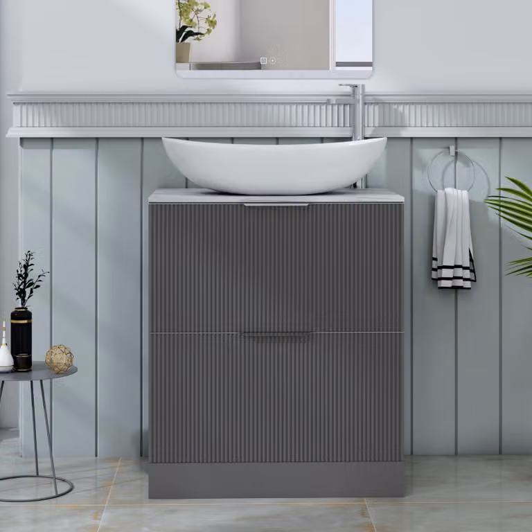 Royal Bathrooms Evora 700mm Graphite Grey Fluted Floor Standing Countertop Vanity Unit with 2 Drawers and Cesar Basin