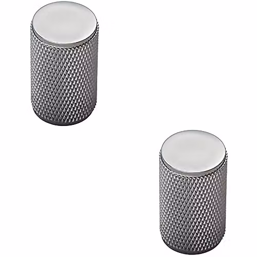 Loops 2 Pack Knurled Cylindrical Cupboard Door Knobs in Chrome