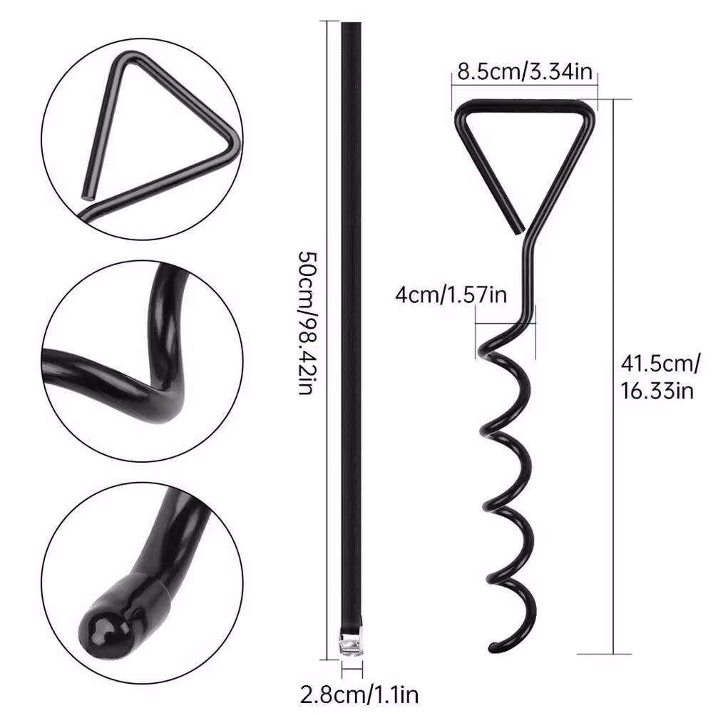 Kelvenix Trampoline Anchor Set with Black Steel Spiral Screw-In Ground Pegs, 100 g – 2