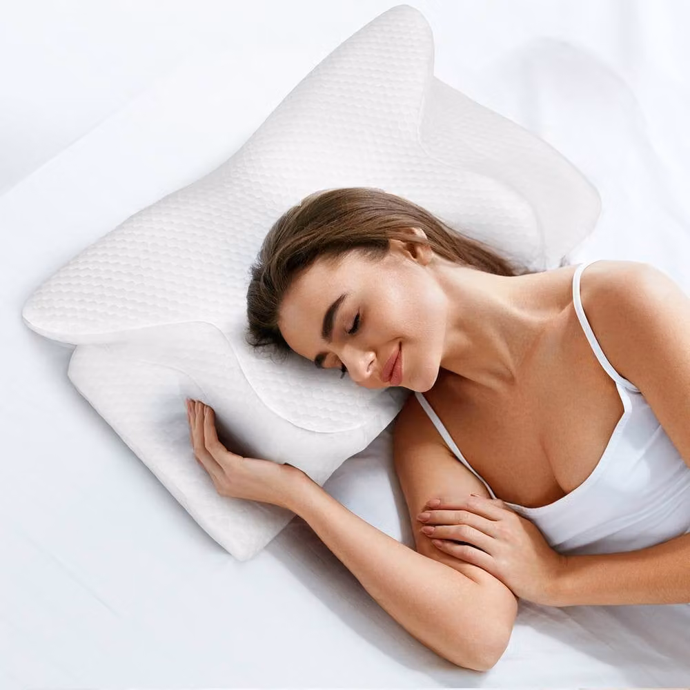 Lavio Orthopaedic Memory Foam Pillow in White with Removable Breathable Cover for Side, Back and Stomach Sleepers – 3