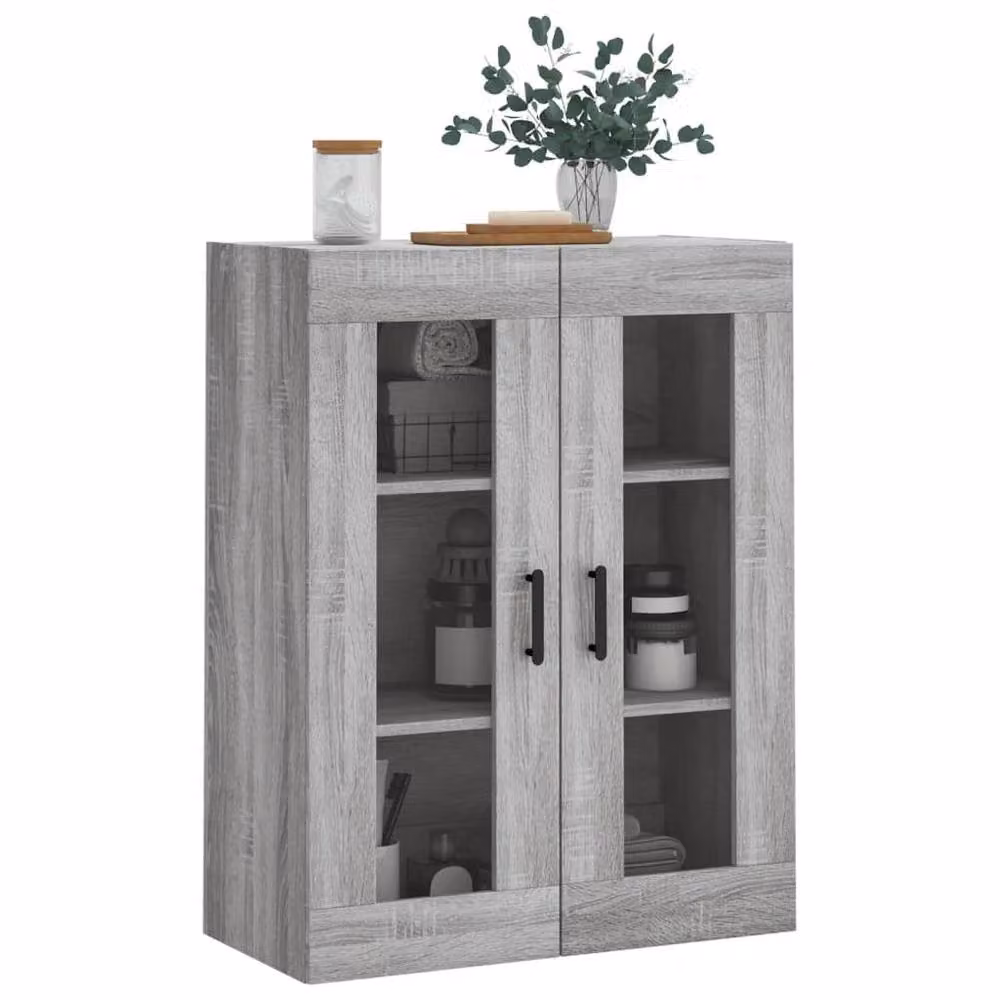 Berkfield Home Wall Mounted Cabinet in Grey with Glass Doors, W: 69.5 cm, D: 34 cm, H: 90 cm – 4