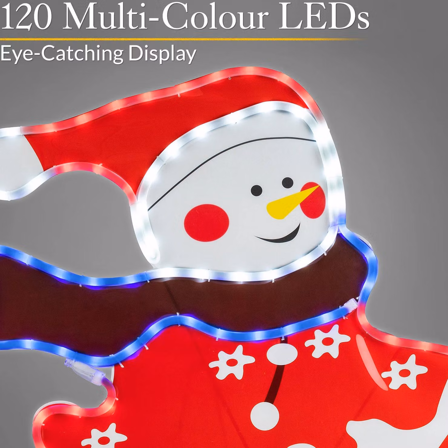 Christow Multicolour LED Rope Silhouette Snowman Freestanding Christmas Decoration – 3