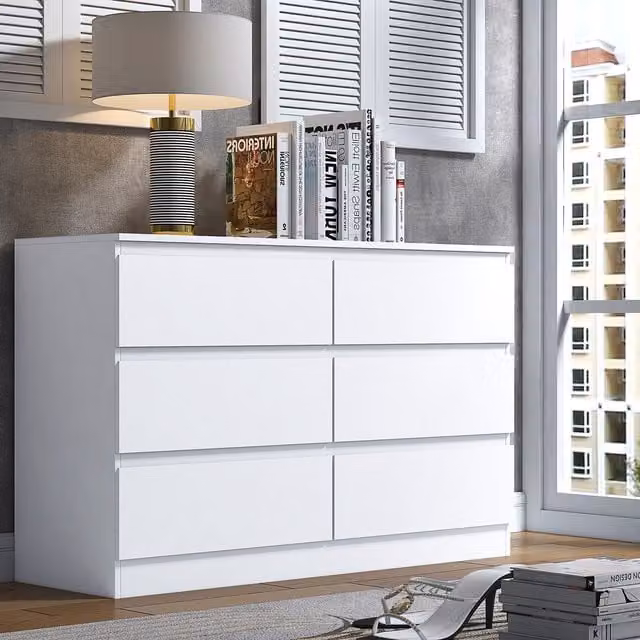 FWStyle 6 Drawer Chest of Drawers in White with Matt Finish