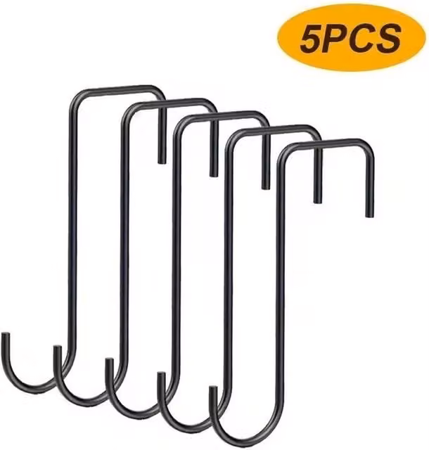 EONLION Heavy Duty Steel Fence Hooks, 5 Pieces, Black, Length: 500 mm