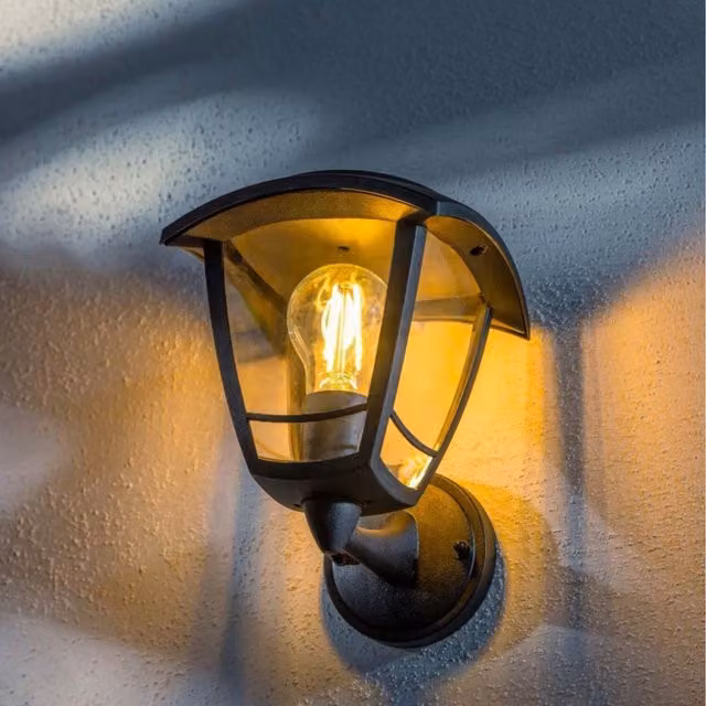 CGC Lara Black Solar Outdoor Wall Light with Warm White LED Filament Bulb