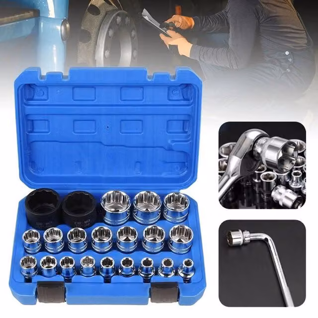 NESTLUNE 21-Piece 1/2 inch Drive Spline Shallow Impact Socket Set in Silver