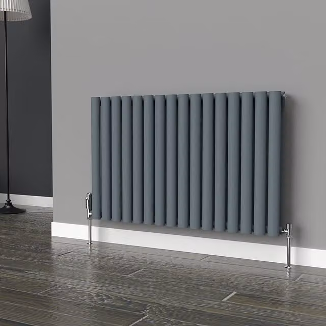 Lux Heat Oval Horizontal Coloured Radiator in Slate Grey, W: 960 mm, H: 600 mm