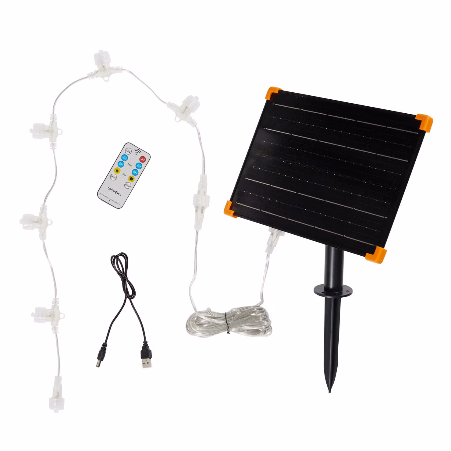 Lights4fun XX Series Solar Panel Kit for Single Colour LED Lights with Remote, 5 Port T Bar Connector and Charging Cable in Black – 1