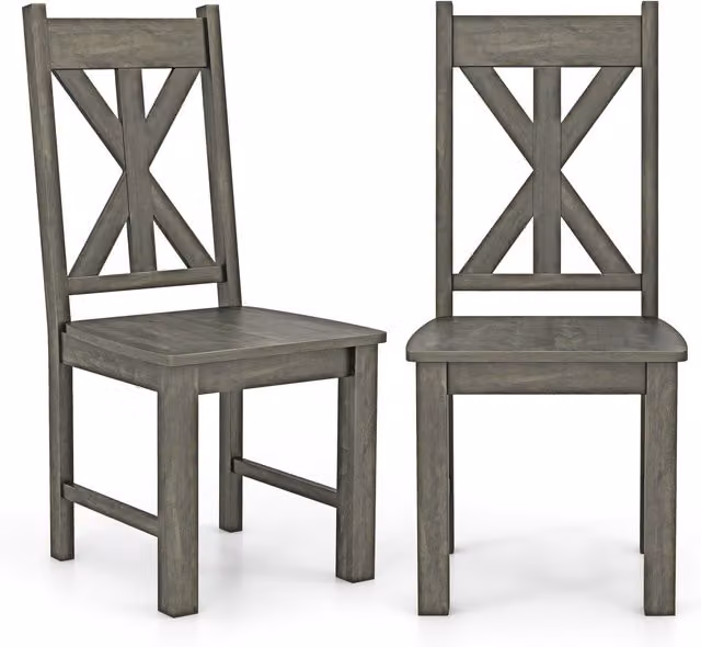 Costway Set of 2 Modern Grey Rubberwood Kitchen Dining Chairs