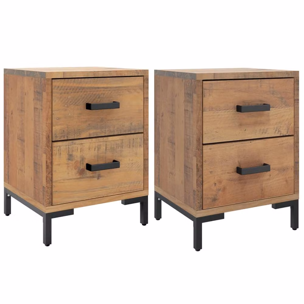 Berkfield Home Set of 2 Beautiful Bedside Cabinets in Brown Solid Pine, W/D/H: 36 x 30 x 45 cm – 3