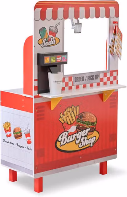 Teamson Kids Burger Shop Playset with Grill and Fryer in Red Wood