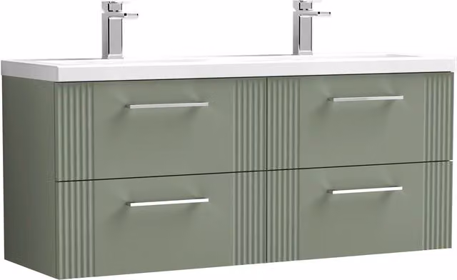 Balterley Wall Hung 4 Drawer Vanity Unit with 2 Ceramic Basins, Satin Green, W: 120 cm – 1