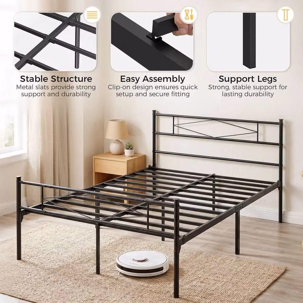 VOGREX Black Metal Double Bed Frame, W/D/H: 140 x 200 cm – 2