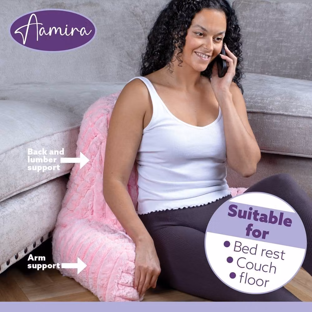 Aamira Pink Faux Fur Ribbed Memory Foam Wedge Reading Pillow Support Cushion – 6