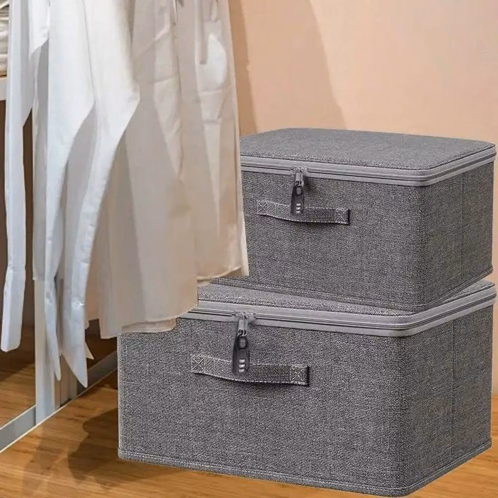 FLAVORA S Set of 3 Foldable Canvas Storage Boxes in Grey – 5