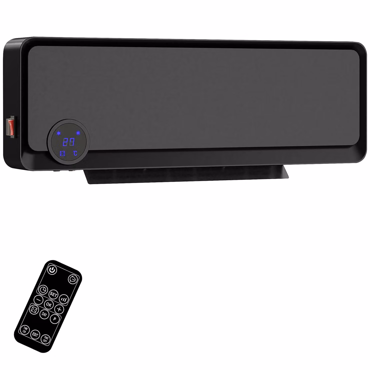 HOMCOM Wall Mounted Downflow Fan Heater with Timer, Thermostat and Remote Control, Black – 2