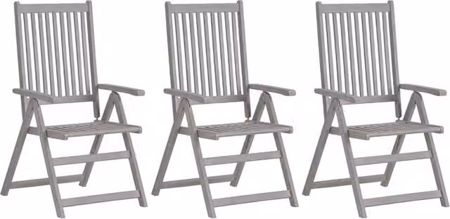 Berkfield Home Garden Reclining Chairs, Set of 3, Grey Solid Acacia Wood