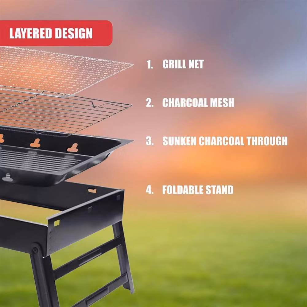 KORVIXA Portable Folding Charcoal BBQ Grill, Black, W/D/H: 100 x 100 x 100 cm – 2