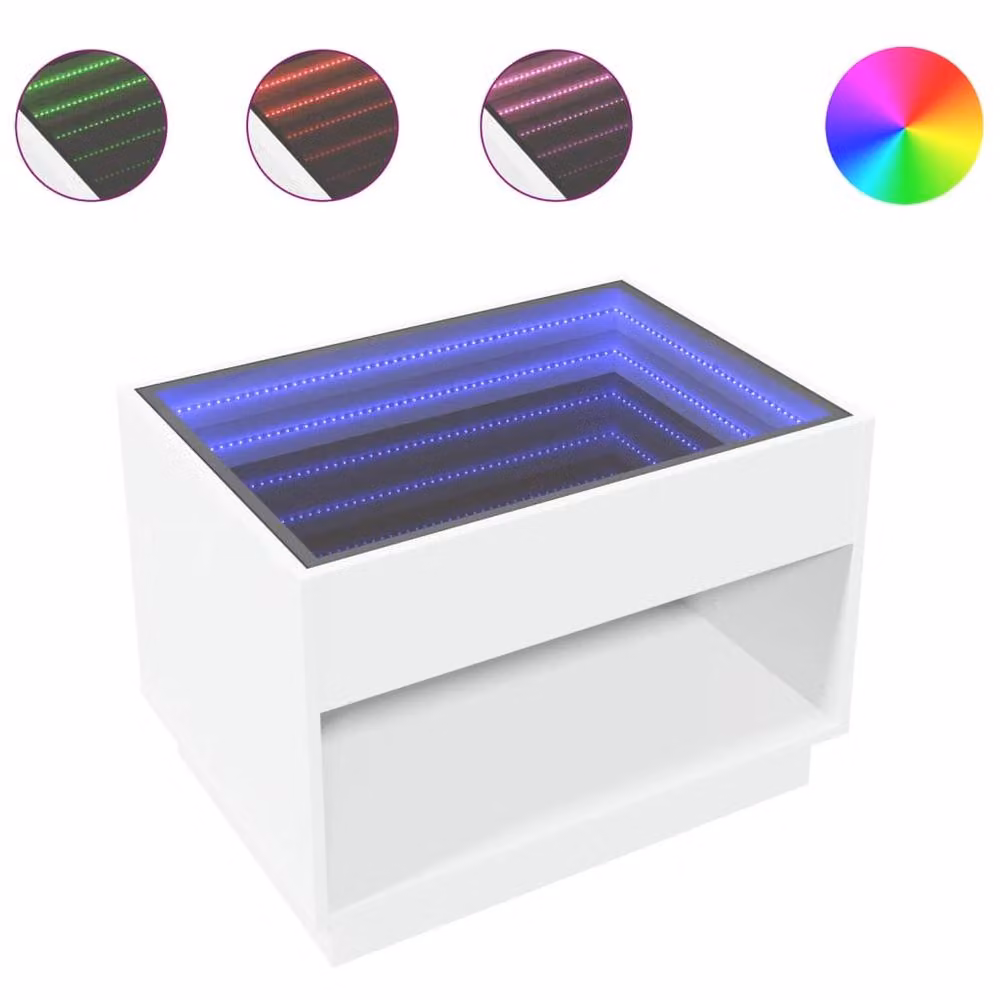Berkfield Home Infinity LED Decorative Coffee Table, White, W: 70 cm, D: 50 cm, H: 50 cm – 3