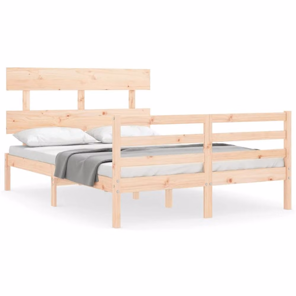 Berkfield Home Beautiful Solid Wood Bed Frame with Headboard in Beige, W/D/H: 140 x 190 x 81 cm – 2