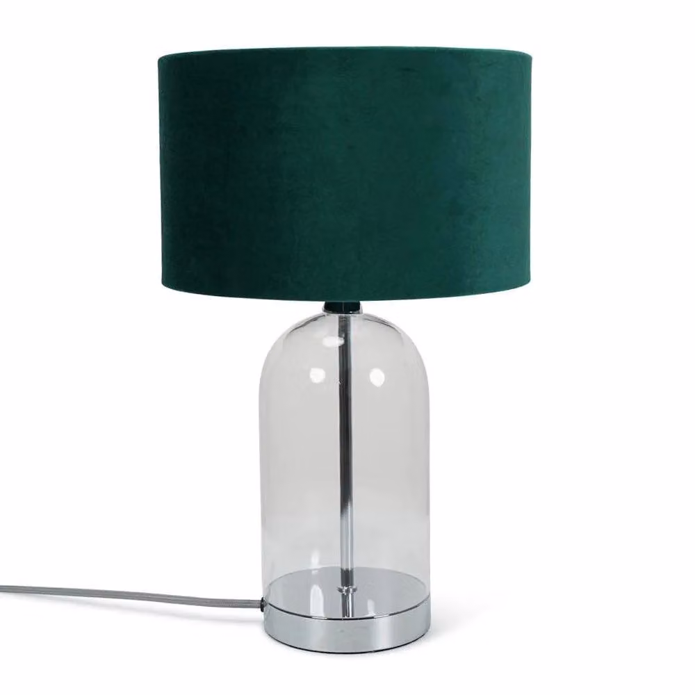 ValueLights Jessy Chrome and Glass Table Lamp with Forest Green Fabric Shade in Silver – 2