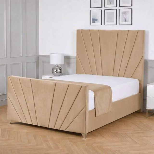 Living Comfort Bedz Lumina Small Double Upholstered Velvet Gas Lift Storage Bed in Beige