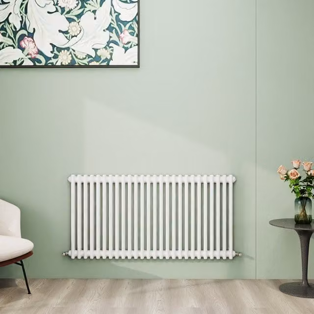 AicaBathroom Horizontal Traditional Cast Iron Style 2 Column Steel Radiator in White, W/D/H: 119 x 60 x 60 cm
