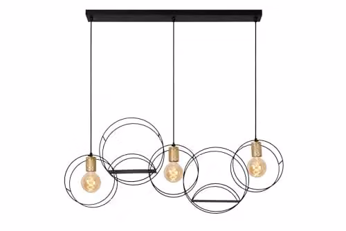 Lucide Circle Black Metal Ring Pendant Light, Height Adjustable, 3 x E27 – 1