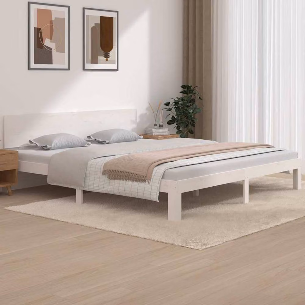Berkfield Home Beautiful Super King Size Bed Frame in White Solid Pine Wood W/D/H: 180 x 200 x 69.5 cm – 2
