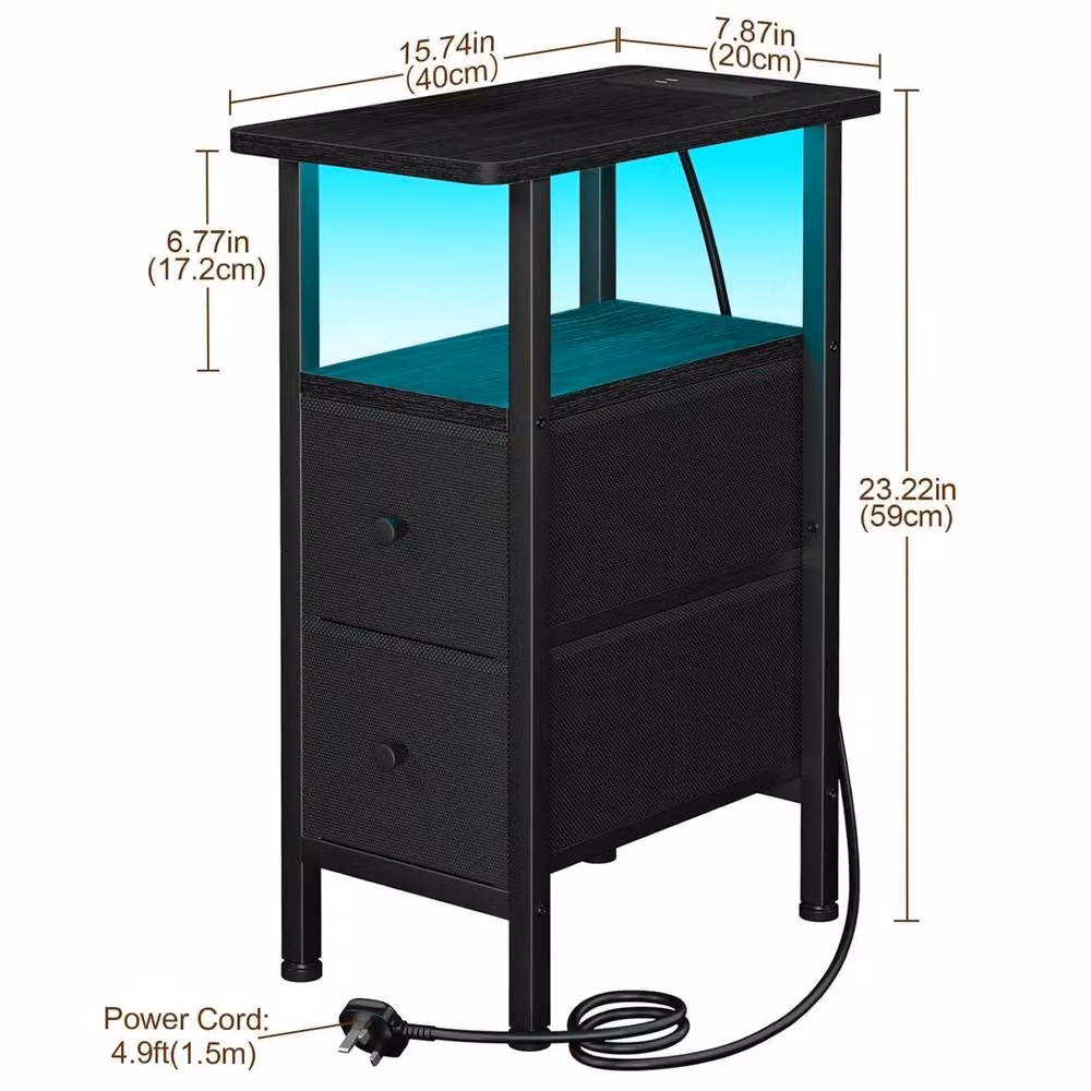 FORGEVIO Slim Bedside Table with Integrated Lighting in Black, W/D/H: 20 x 40 x 59 cm – 2