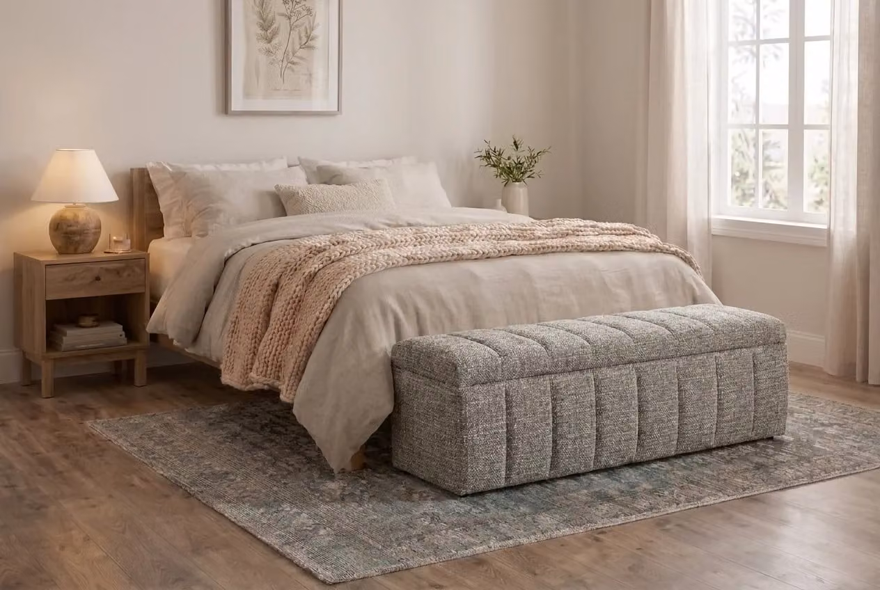 Araco Atelier Ashlar Velour Bench in Beige and Grey