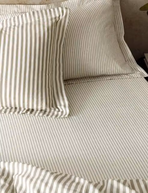 YARD Hebden Striped Pure Cotton Fitted Sheet, Medium Brown, W/D/H: 180 x 200 cm