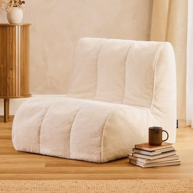 ICON Swoop Boucle Accent Chair Bean Bag in Beige/White