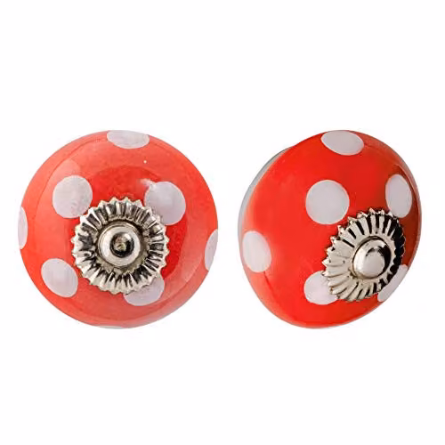 Nicola Spring Polished Ceramic Cabinet Knobs, Red and White, Pack of 6