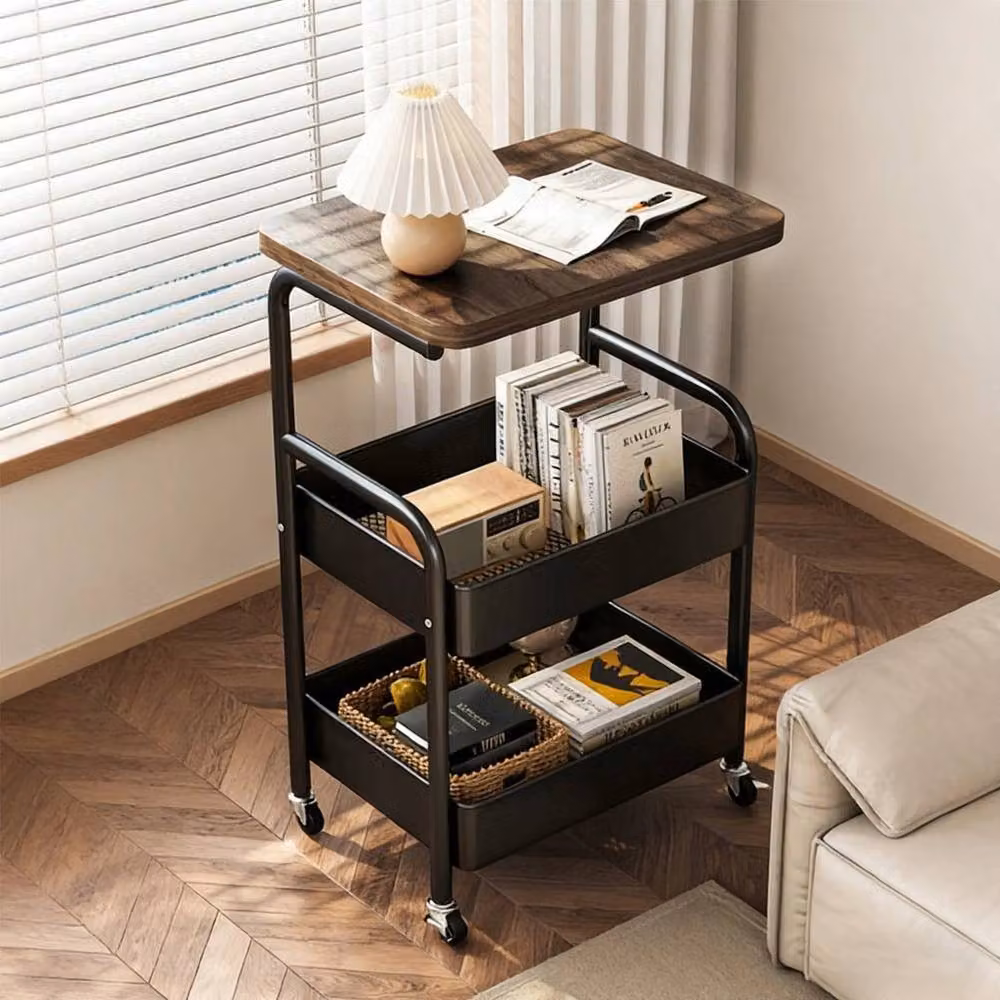 KORVIXA Black 3 Tier Metal Rolling Storage Trolley Cart W/D/H: 100 x 100 x 73 cm – 3