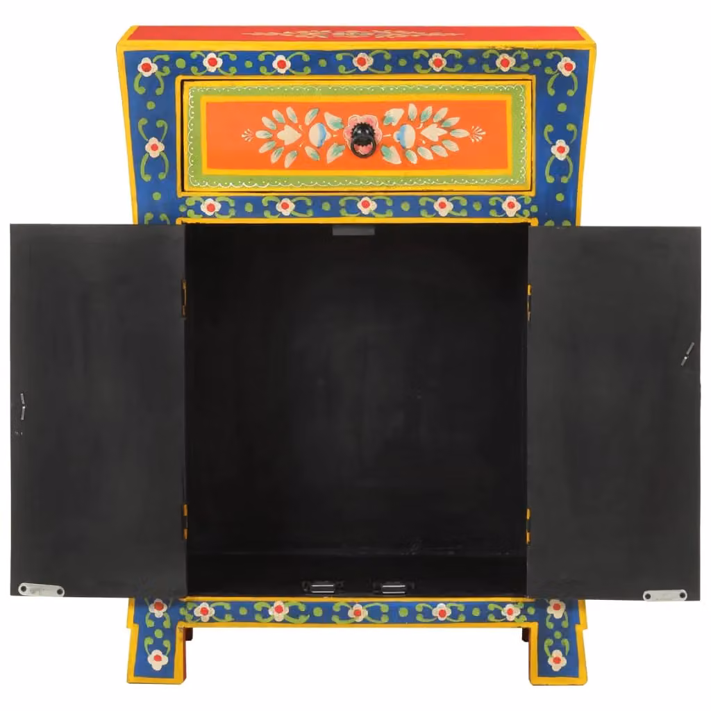 Berkfield Home Hand Painted Floral Mango Wood Sideboard in Black, W/D/H: 54 x 30 x 74 cm – 3