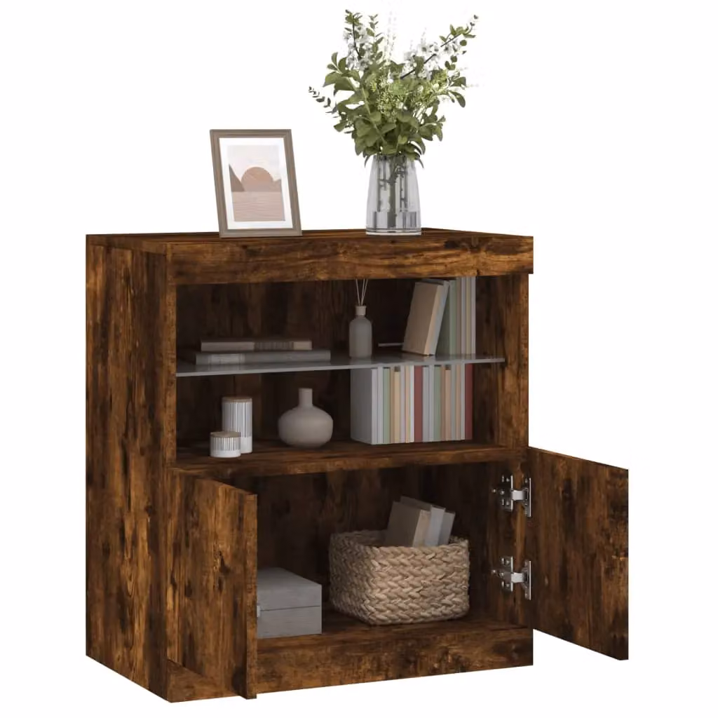 Berkfield Home Modern Sideboard with Integrated LED Lights in Smoked Oak Brown, W/D/H: 60 x 37 x 67 cm – 4
