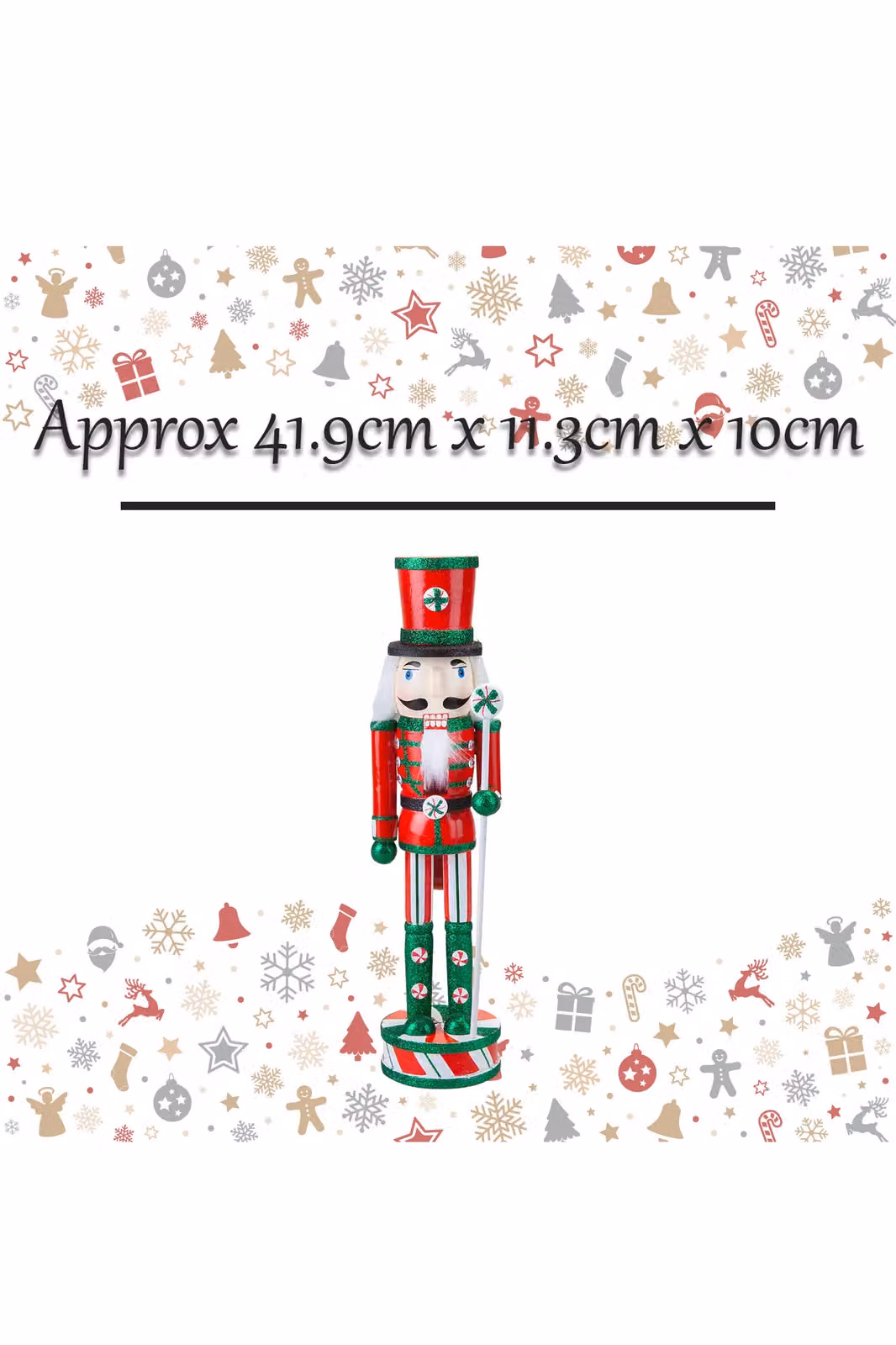 VFM e-Store Red Wooden Nutcracker Candy Christmas Decoration, W/D/H: 41.9 x 11.3 x 10 cm – 2