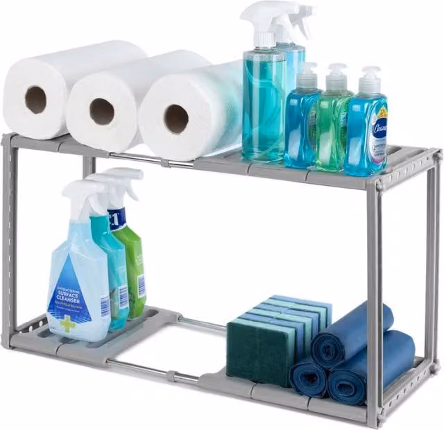 EONLION Grey Under Sink Storage Caddy Shelf with Adjustable Shelves – 1