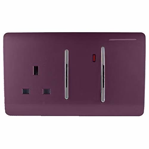 Trendi Artistic Modern Glossy 45 A Cooker Switch and Plug Socket Combination with Neon Insert in Purple – 1