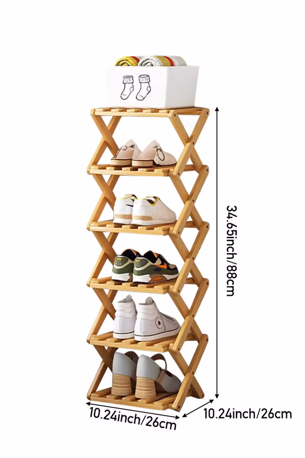 Living and Home Bamboo Folding Shoe Rack Organiser in Light Brown – 3