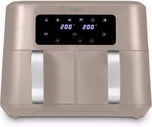 Vortx 8.5L Dual Basket Digital Air Fryer in Latte with Chrome Trim