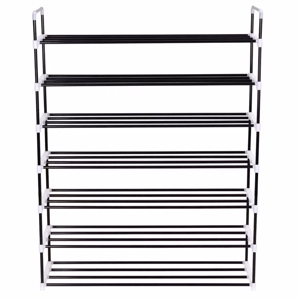 Berkfield Home 7-Shelf Freestanding Shoe Rack in Black Metal and Plastic – 2