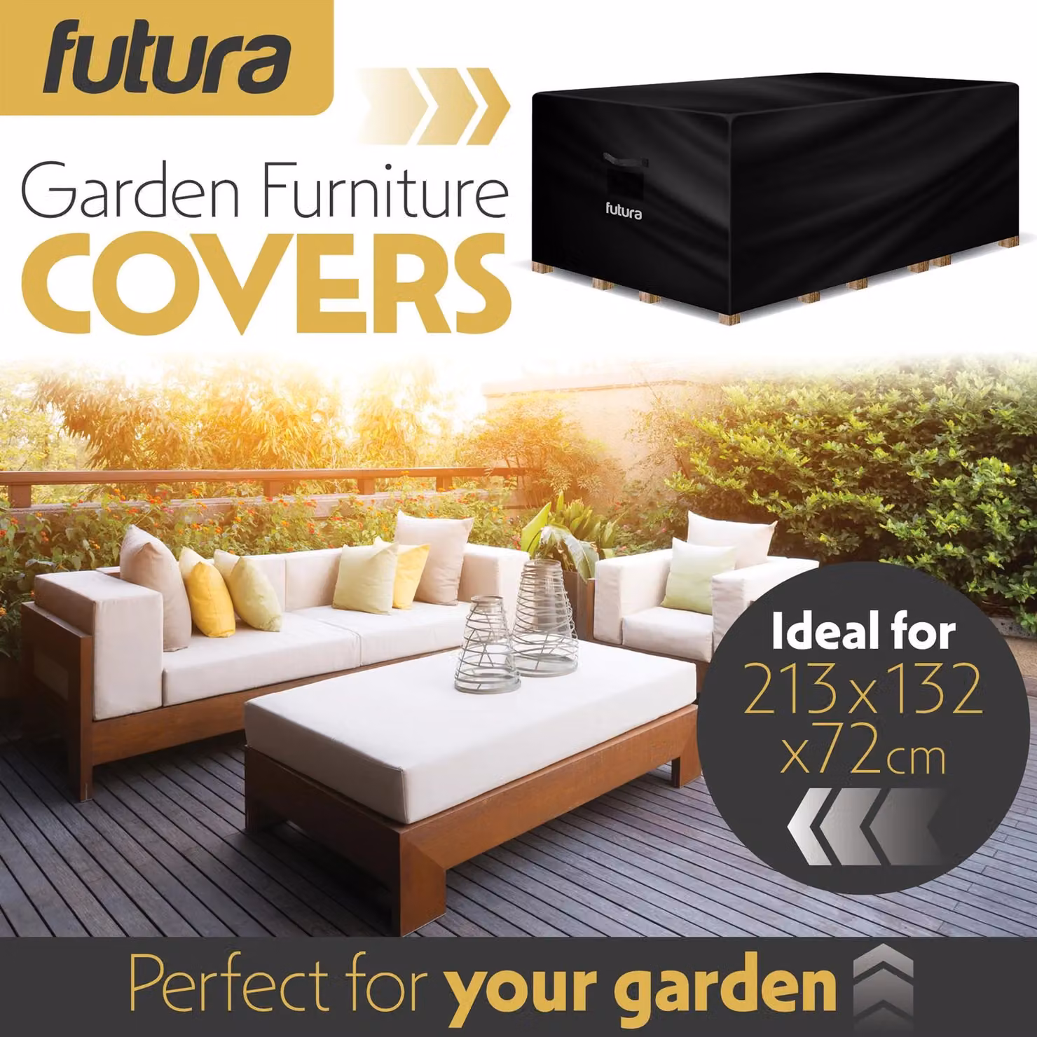Futura Premium Waterproof Garden Furniture Cover, Black Rectangular Outdoor Patio Sofa Guard, W/D/H: 213 x 132 x 72 cm – 2
